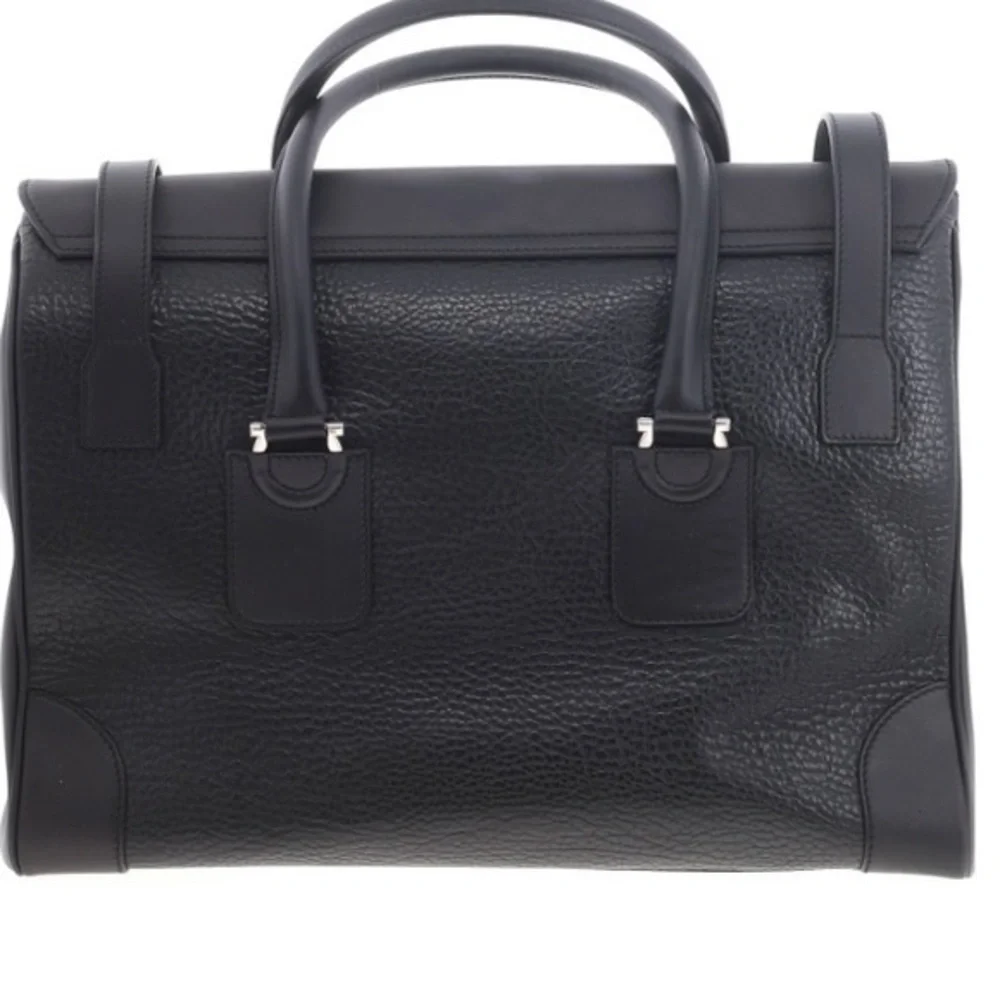 Classic Black Pebbled Leather Farragamo Weekender Duffel Bag - Men